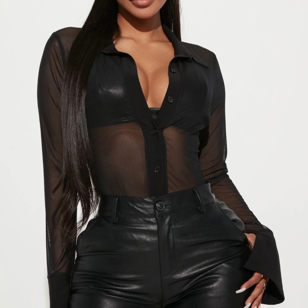 Fashion Nova Amy Mesh Button Up Top